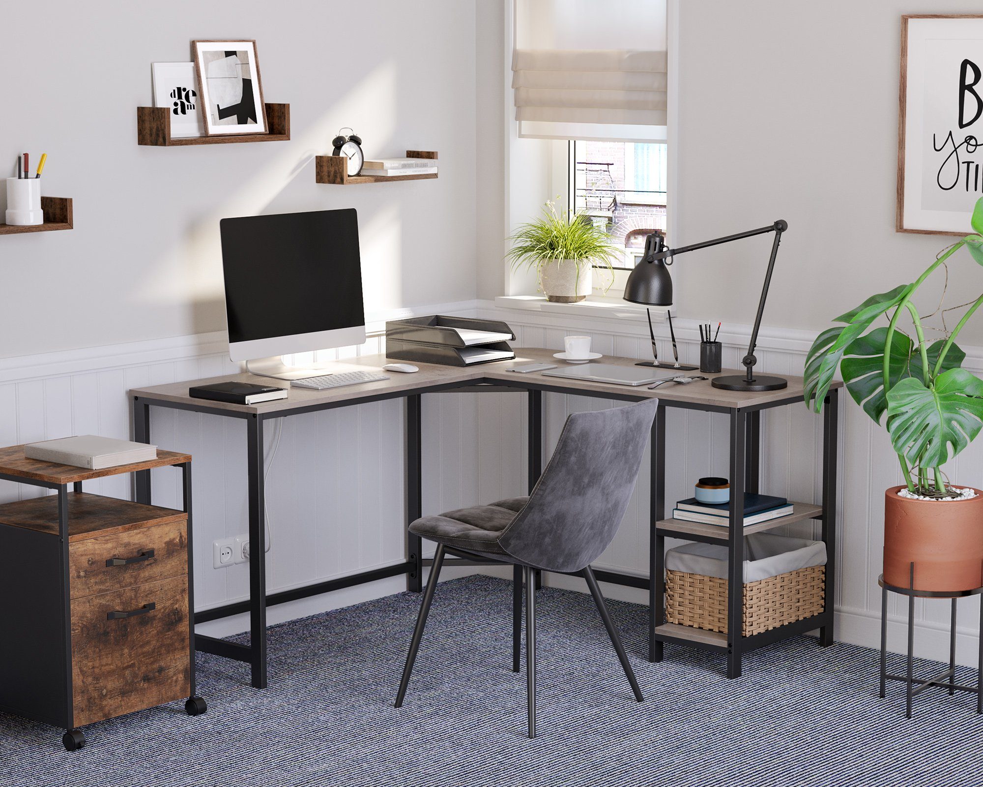 Banti L-Computer-Schreibtisch Mit Ablagen – 101,6 Cm, Verstellbare Beine, Dunkelbraun